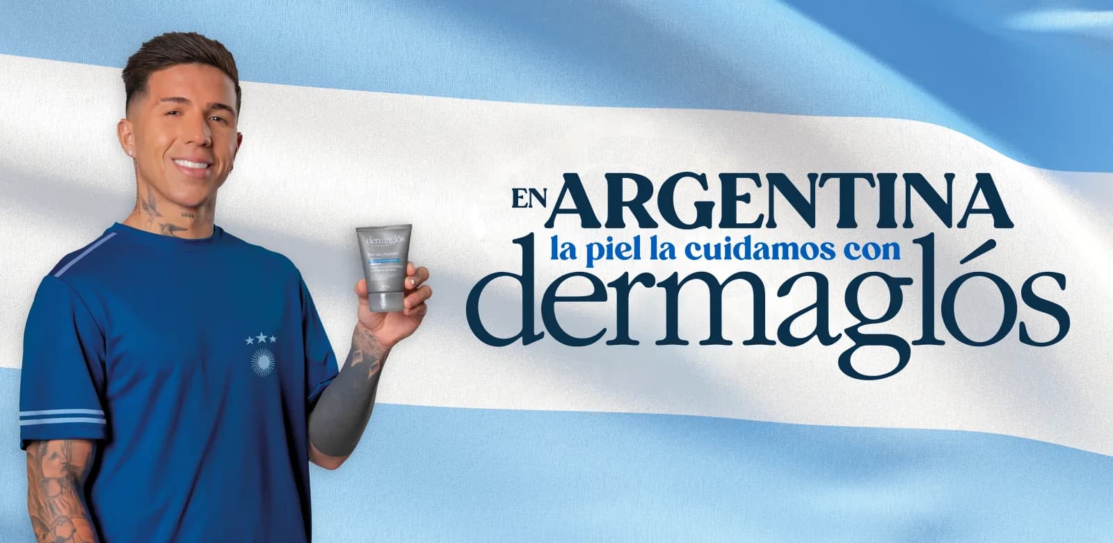 En Argentina la piel la cuidamos con Dermaglós. Enzo Fernández, embajador de la campaña.